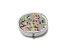 Rhinestone Small Oval Light Up Two Compartment Pill Organizer Case Box (Style 633C)