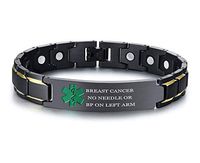 XUANPAI Breast Cancer NO Needle OR BP ON Left ARM Magnet Therapy Medical Alert ID Bracelet,Black+Green