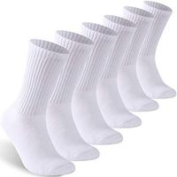Facool Crew Socks Diabetic, Men Women Moisture Wicking No Blister Anti Skid Cotton Cushion Non Binding Socks 6 Pairs White Medium