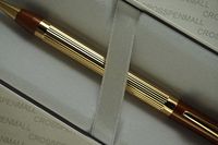 Cross Made in USA Elite Art Deco Metropolis with Contrasting 22KT Gold Ribbed Barrel and Tan Accent Medium Ballpoint Pen