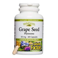 HerbalFactors by Natural Factors, Grape Seed Phytosome, Antioxidant Support for Healthy Eyes and Circulation, 60 capsules (60 servings)