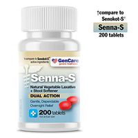 GenCare - Senna-S Natural Vegetable Laxative Plus Stool Softener Dual Action (200 Tablets) Value Pack | Gentle Dependable Overnight Relief of Occasional Constipation Generic for Senokot-S