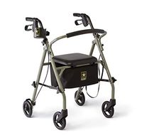Medline Rollator Walker with Seat and Wheels, Folding Walker Includes Black Army Star Logo Cooler Underbag and Cupholder, Durable Camo Green Steel Frame Supports up to 350lbs, 6in Wheels, MDS86850ESAC