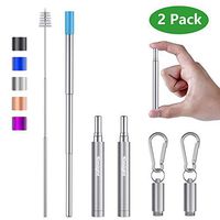 Tomight 2 Pack Telescopic Reusable Straws, Portable Stainless Steel Metal Straws with Case Cleaning Brush Carabiner Silicone Tips Keychain, Perfect for Travel, Home,Office