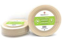 [50 COUNT] 9 in Round Disposable Plates - Natural Sugarcane Bagasse Bamboo Fibers Sturdy Nine Inch Compostable Eco Friendly Environmental Paper Plate Alternative 100% by-product Tree Plastic Wax Free