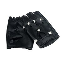 Bolayu Fashion Mens Theatrical Punk Hip-hop PU Black Half-Finger Leather Gloves Square Nail Mitten (Black)