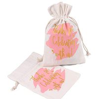 WRAPAHOLIC 5x7 inch 20 pcs Burlap Drawstring Gift Bags - Pink Watercolor with Gold"Thanks for Celebrating with us" Printed for Wedding Party Welcome Favor Bags