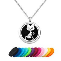 LilyJewelry Love Cat Animal Aromatherapy Essential Oil Diffuser Necklace Pendant Stainless Steel Locket Necklace with 12 Refill Pads (Cat 3)