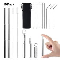 Vantic Collapsible Reusable Metal Straws - Portable Stainless Steel Foldable Drinking Straw set with Case Keychain & Cleaning Brush 10 Pack …