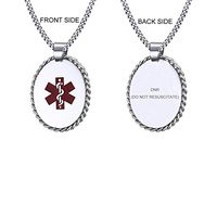 VNOX Vintage Oval Shape Medical Alert ID DNR(DO NOT RESUSCITATE) Stainless Steel Cable Distortion Edge Pendant