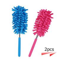 Long Reach Washable Dusting Brush with Telescoping Pole,Retractable Extendable Flexible Microfiber Duster for Home Car and Office (Blue,Rose Pink, 2)