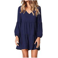 Aniywn Women Ladies Round Neck Ruffle Short Sleeve Print Chiffon Loose Dress Plus Size Boho Mini Dress