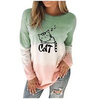 Sunhusing Women's Casual Round Neck Tie-Dyed Gradient Color Cat Letter Printed Pullover Tops Sweatshirt(Green,5XL)