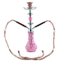 New GSTAR Deluxe Series: 18" 2 Hose Hookah Complete Set - Retro Mosaic Seurat Glass Vase (Purple Pink)