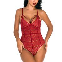 Haxikocty Women One-Piece Garment Sexy Lace Underwear V-Neck Bodysuit Teddy Lingerie Babydoll Jumpsuit Wine