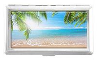 Palm and Tropical Beach Design Unisex Stainless Steel Cigarette Holder Case Protection Credit Business Card Storage Box Pocket/Wallet