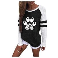 Sunhusing Women's Loose Plus Size Striped Stitching Long Sleeve Dog Mom Letter Print Casual Round Neck Tops(Black,S)
