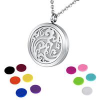 HOUSWEETY Aromatherapy Essential Oil Diffuser Necklace-Stainless Steel Locket Pendant,11 Refill Pads (Non-Engraving)