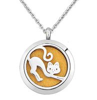 Jesse Ortega Animal Cat Bat Aromatherapy Essential Oil Diffuser Necklace for Women Men Stainless Steel Locket Jewelry