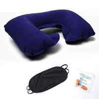 Loriver 3 in 1 Airplane Train Travel Kit with Eye Masks, Earplugs, and Inflatable Neck Support U-Shaped Pillow Set, Comfortable & Breathable, Noise Cancelling