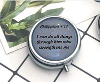Compact 3 Compartment Medicine Case, Pill Box for Pocket or Purse Pill Box Decorative Pill Case with Gift Box Bible Verse Philippians