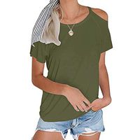 EDC Women's Summer Sexy Simple Solid Strappy T-Shirt Short Sleeve Off Shoulder Tops Blouse Pullover Tees (Green, XL)