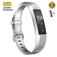 JOMOQ Replacement Bands Compatible for Alta/Alta HR, Soft Customised Waterproof Adjustable Sport Rubber Smartwatch Fitness Replacement Strap Wristbands Small Large (Silver, Large)