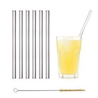 HALM Glass Straws - 6 Reusable Drinking Straws + Plastic-Free Cleaning Brush - Made in Germany - Dishwasher Safe - Eco-Friendly - 23 cm (9 in) x 0.9 cm - Straight - Perfect for Smoothies, Cocktails