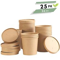 Disposable Paper Food Containers with Lids - 25 Pack 26 oz | Take out Food Containers | To Go Containers with Lids | Party Supplies Treat Cups for Sundae, Frozen Yogurt, Soup, Dessert