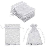 HRX Package 100pcs Snowflake Organza Gift Bags Christmas 3.5 x 4.7 inch, Small White Mesh Jewelry Pouches Little Drawstring Candy Bags