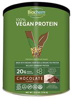 Biochem 100% Plant Protein - Chocolate Flavor - 27.3 Oz - 20g Vegan Protein - Complete Amino Acid Profile - KETO-Friendly - Hemp Seed - Pea Protein - Cranberry - Matcha Tea - Cocoa - Refreshing Taste