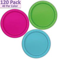 120 Paper Dessert Plates (7") - Lime Green, Neon Pink, Aqua - 40 Per Color, 3 Colors - Great Assortment for Birthday Parties, Weddings, Holidays, Baby Shower, Celebrations, and more