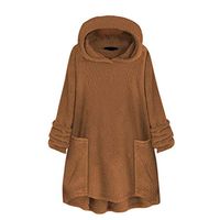 HNTDG Plus Size Sherpa Pullover Women Hooded Sweatshirt Fuzzy Fleece Outwear with Pockets Woolen Sweater Tops Brown