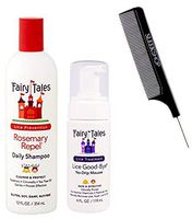 Fairy Tales Rosemary Repel DAILY SHAMPOO & LICE GOOD-BYE No-Drip (with Sleek Steel Pin Tail Comb) (12 oz + 4 oz - retail DUO kit)