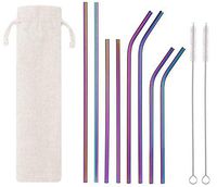 Stainless Steel Straws Set of 8 Colorful Straws Drinking Reusable Metal Straws For 30/20 oz Tumbler(4 Straight+4Bent+2 Brushes)10.5"+8.5"