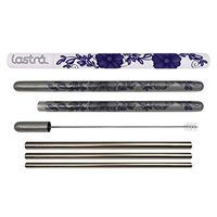 LASTRA High Fashion Reusable Stainless Steel Straw Set 3 Metal Nested Drinking Straws Stainless Steel Housing Wide Smoothie Straw Standard Soda Straw and Hot Beverage Sip/Stir Straw (Peony)