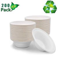 OURhome 200 Count Disposable Bowl, Natural Compostable Biodegradable Sugarcane Paper Soup Bowls, Microwavable and Leakproof Tableware for Hot and Cold Foods, 16Oz