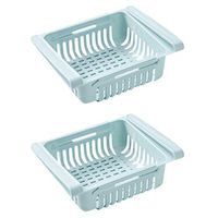 Pinleg 2 Pcs Storage Box Pull-Out Refrigerator Storage Box Holder Food Organizer Drawer Bins Shelf Proper Home Rack (Blue)