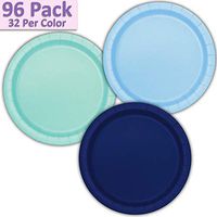96 Paper Dinner Plates (9") - Light Blue, Mint, Navy Blue - 32 Per Color, 3 Colors - Great Assortment for Birthday Parties, Weddings, Holidays, Baby Shower, Celebrations, and more