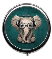 Qien BaiSei Cute Elephant Pattern Pill Box/Pill Case-Round Pill Box/Case- Three-Compartment Pill Box/Pill Case