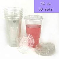 50sets 32oz. Plastic Ultra Clear Cups with flat lids is for cold drinks like iced coffee, Bubble Tea, Frozen Cocktails, water, Sosa and juices
