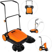 OrangeA Outdoor Push Sweeper RT-650S 23 inch Width Outdoor Manual Sweeper with Dual Side Brooms Industrial Push Sweeper for Cleaning Your Outdoor Areas with Ease