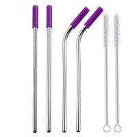 Oldeagle 4PCs Reusable Stainless Steel Metal Drinking Straws With 2PCs Cleaning Brushes (Purple)