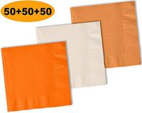 150 Beverage Napkins, Pumpkin Orange, Ivory, Autumn Orange - 50 Each Color. 2 Ply Paper Cocktail Napkins. 5" folded, 10" unfolded.