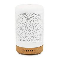 Earnest Living Essential Oil Diffusers Ultrasonic 100 ml White Ceramic Aromatherapy Diffuser with 4 Timer - Cool Mist Humidifier, 7 Colors LED Lights - Waterless Auto Shut off for Home Office Set of 1