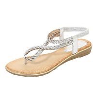 Cenglings Women Summer Clip Toe Rhinestone T-Strap Wedges Sandals Crystal Flip Flops Sandals Beach Slingback Platform Shoes(Silver,37)