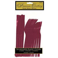 Premium Heavy Weight Assorted Cutlery | Berry Red | Pack of 24 | Party Supply