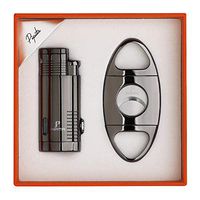 PIPITA Cigar Lighter and Cigar Cutter Set (2pcs/Set), Jet 3 Flame Cigar Lighter Torch and Cigar Cutter, Packing with Nice Gift Box (Black, Lighter+Cutter)