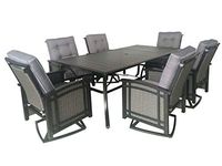 Pebble Lane Living 7-Piece Patio Dining Set, Weather & Rust Proof Powder Coated Aluminum, 6 Swivel Rocking Wicker & Cushioned Dining Chairs, Dining Table Measures 82" L x 42" W x 29" H, Black & Grey
