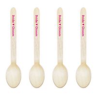 Dress My Cupcake Natural Wood Candy 200-Pack Buffet Spoons DIY Kit, Bride Heart Groom, Fuchsia